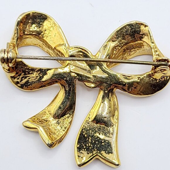 Brooch Women's Bow Ribbon Unsigned Pin Silver & Gold Fashion Jewelry - Picture 4 of 6